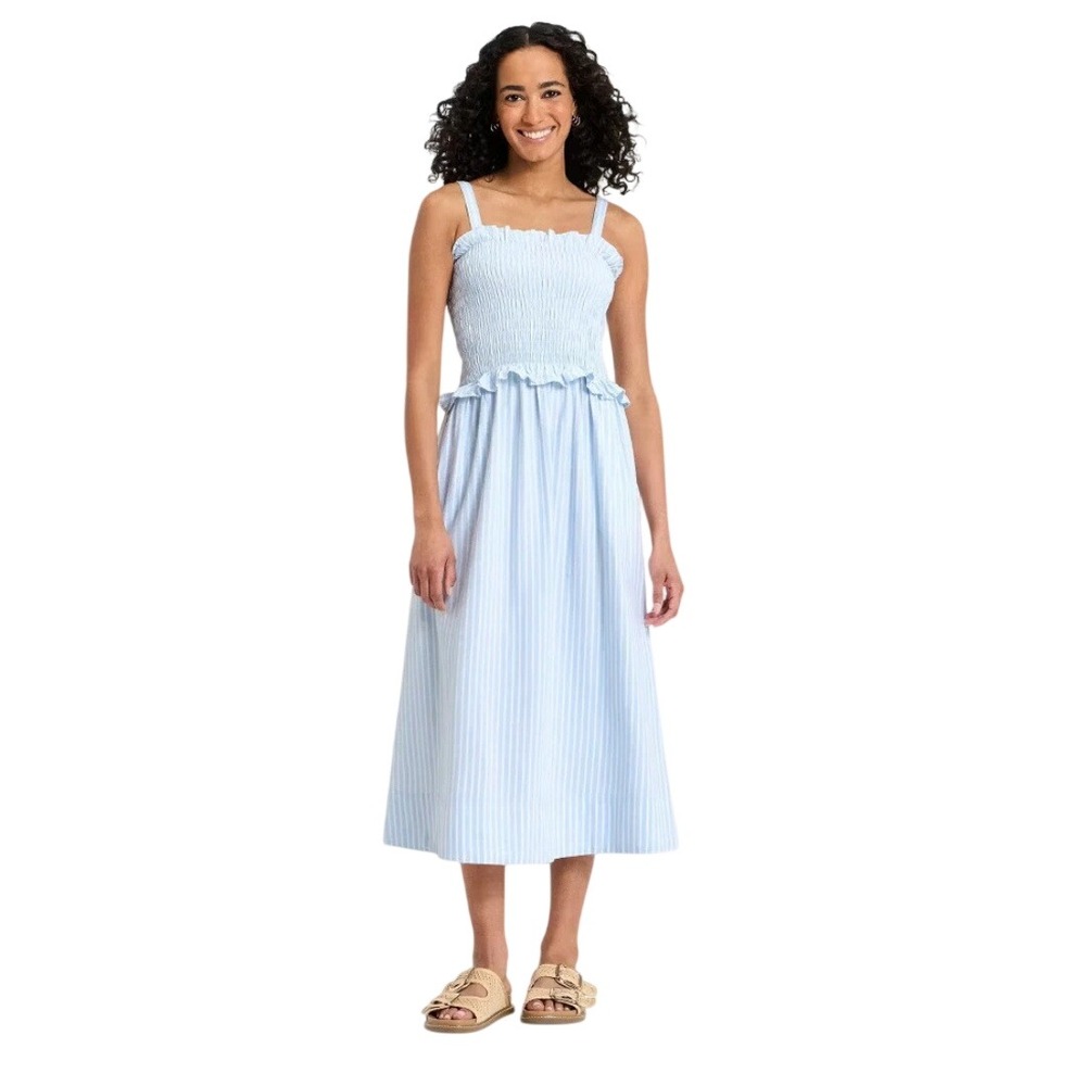 Universal Thread Women's Blue Striped Smocked Ruffle Maxi Dress Size Size XL